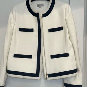 Tahari white with navy blue trim blazer
